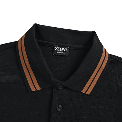 Zegna 26ss Contrast Color Collar Chest Embroidered Logo Polo Short Sleeve