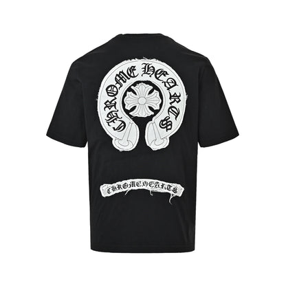 Chrome Hearts Sanskrit horseshoe patch embroidered short sleeves