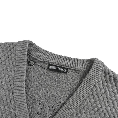 Chrome Hearts/Chrome Heart CH patched leather label knitted cardigan sweater
