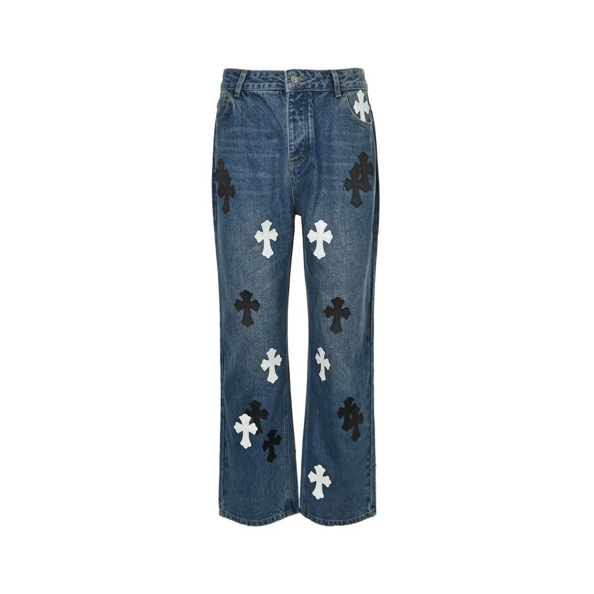 Chrome Hearts/Chrome Heart cross patch embroidered washed jeans