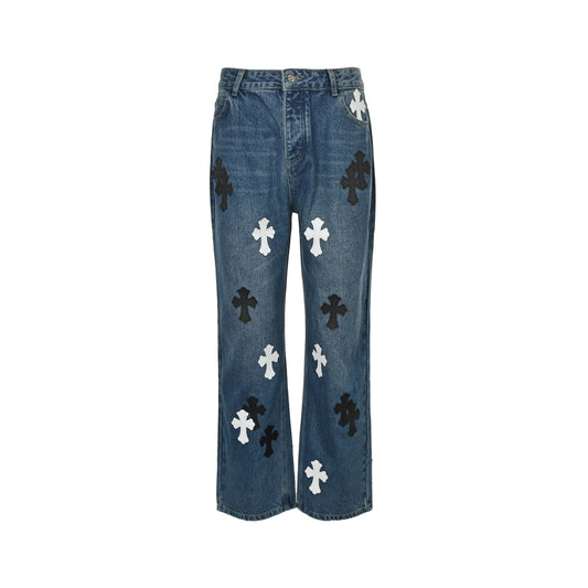 Chrome Hearts/Chrome Heart cross patch embroidered washed jeans