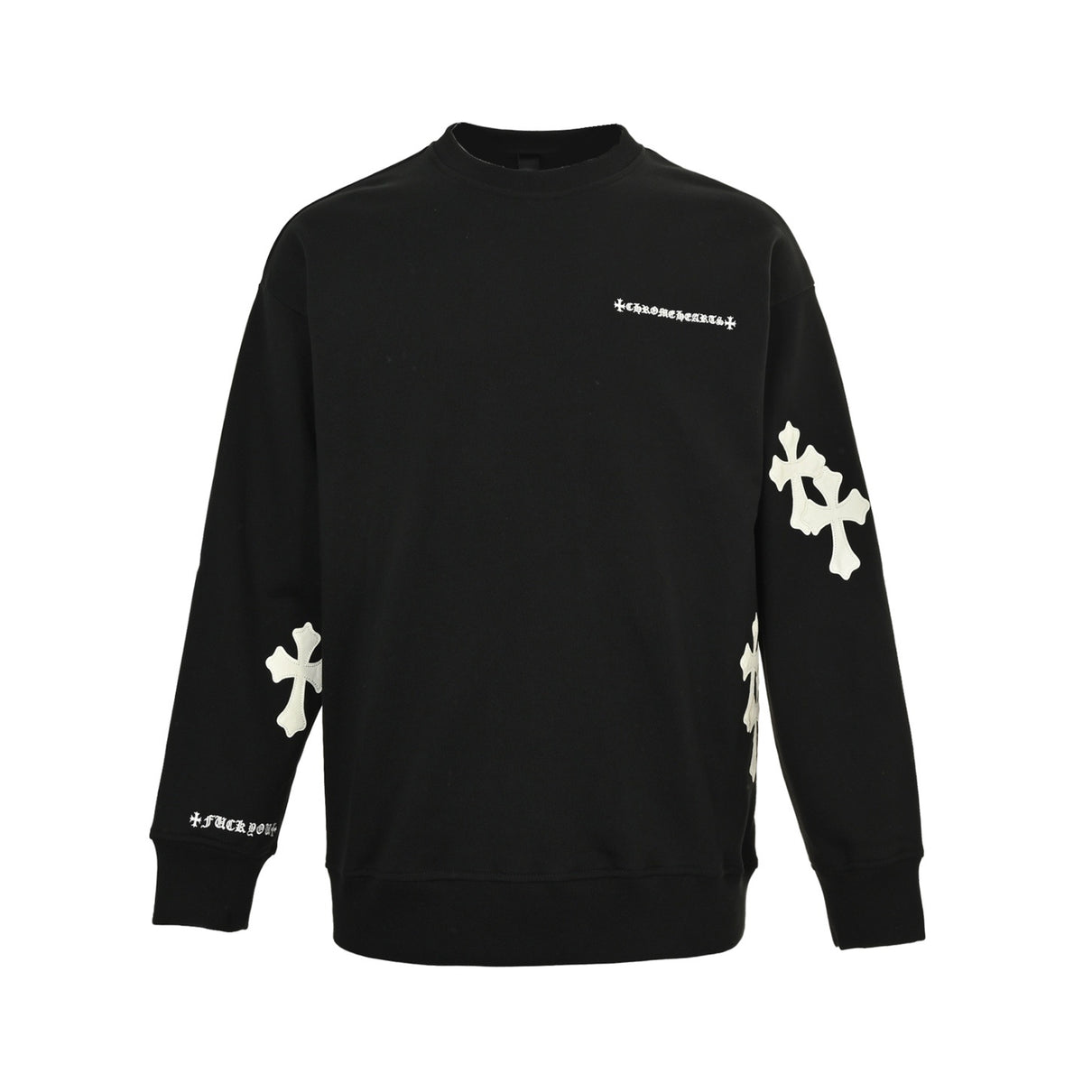 Chrome Hearts/Chrome Heart 25Fw leather label cross patch embroidered round neck sweatshirt