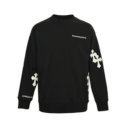 Chrome Hearts/Chrome Heart 25Fw leather label cross patch embroidered round neck sweatshirt