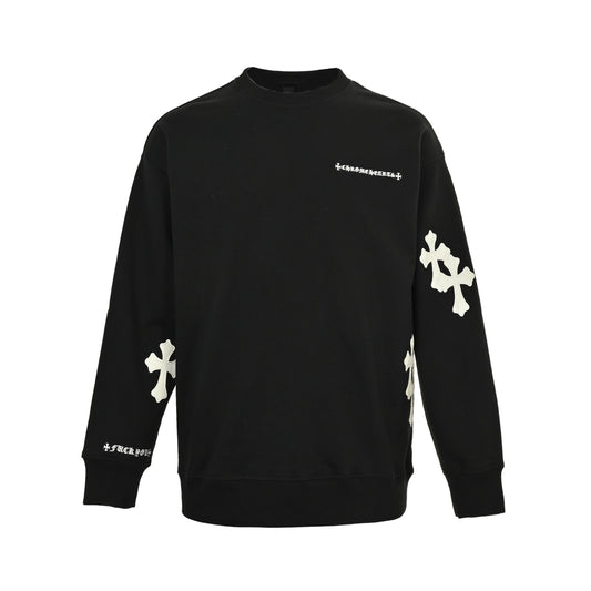 Chrome Hearts/Chrome Heart 25Fw leather label cross patch embroidered round neck sweatshirt