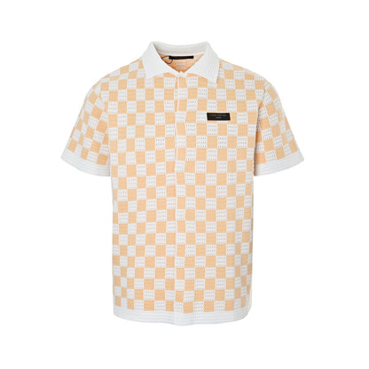 Louis Vuitton 26ss leather label checkerboard jacquard knitted short-sleeved shirt
