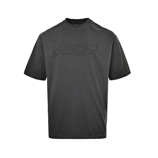 Balenciaga washed mud dyed geometric logo double B hole short sleeves