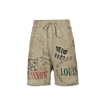 SSSAINT LOUIS Distressed Distressed Graffiti Washed Distressed Shorts
