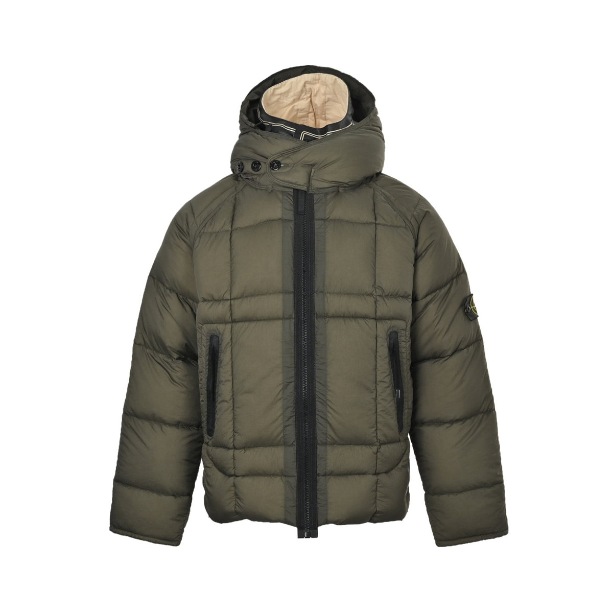 Stone Island 24Fw black zipper mesh island logo hooded down jacket