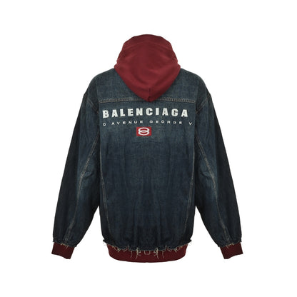 Balenciaga/Balanciaga 25Fw embroidered letters fake two-piece hooded denim jacket