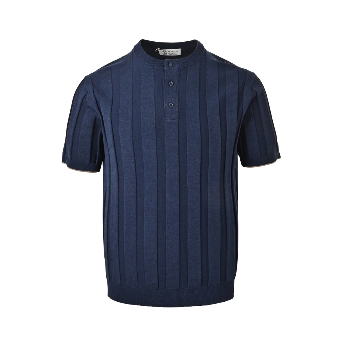 BRUNELLO CUCINELLI/BC buttoned ribbed henley collar knitted short sleeves