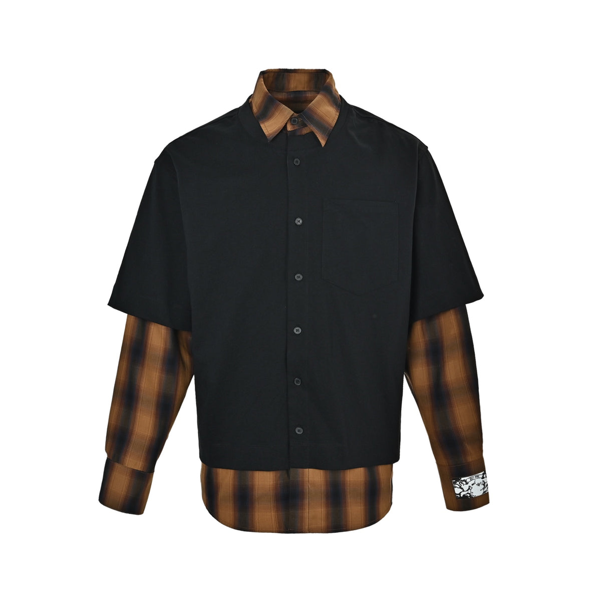 We11 Done black and brown plaid genuine two-piece long-sleeved shirt
