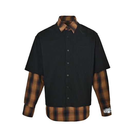 We11 Done black and brown plaid genuine two-piece long-sleeved shirt