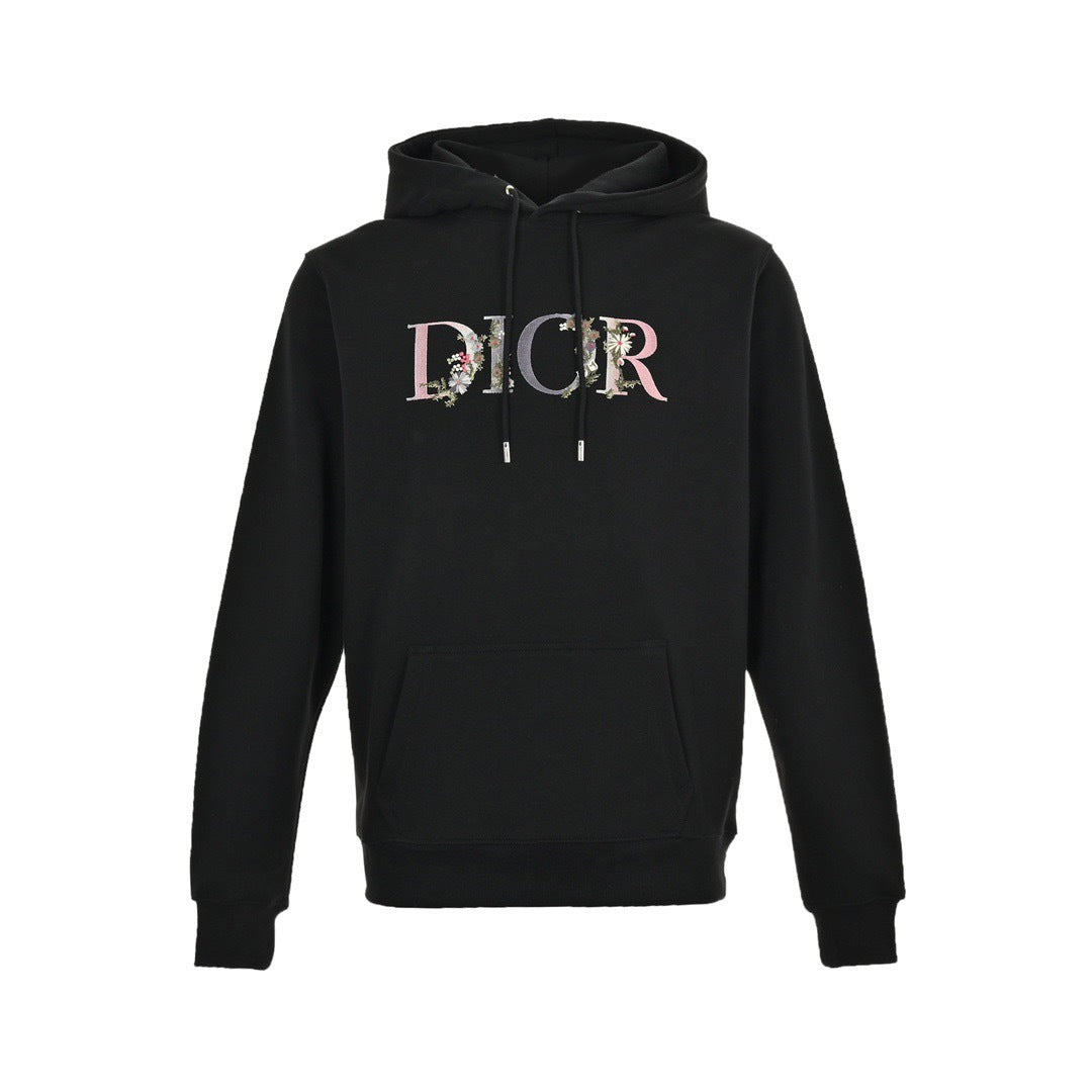 Dior 22Fw gradient floral letter embroidery hooded sweatshirt