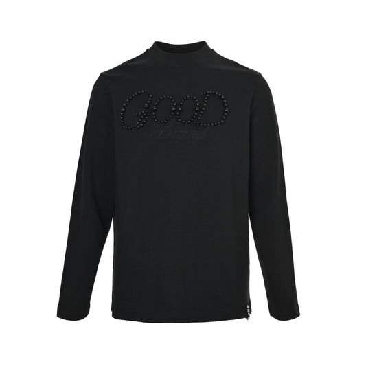 Good Brand dark pattern electroplated porcelain pearl letter embroidered long-sleeved T-shirt