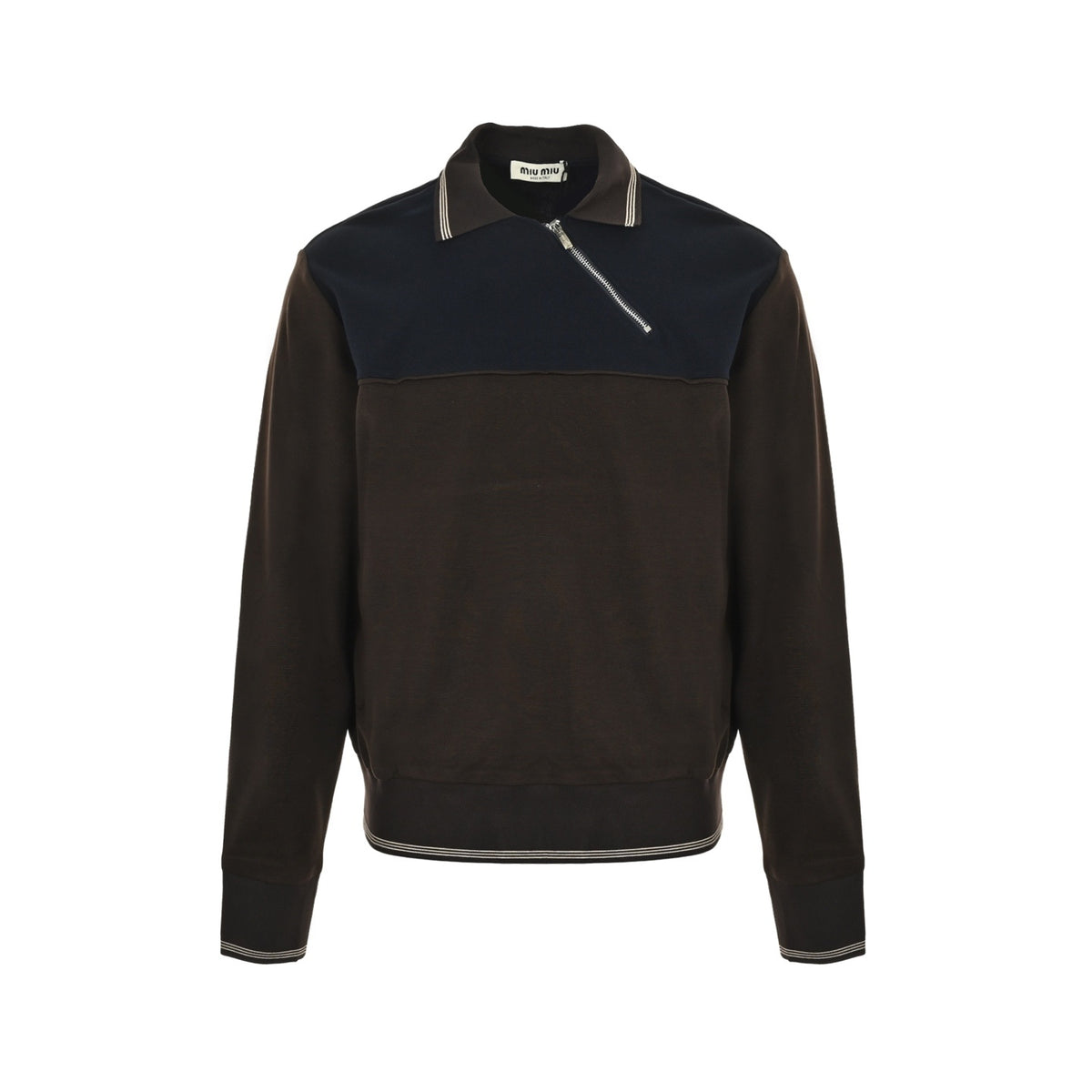 Miu Miu contrasting color diagonal zipper lapel sweatshirt
