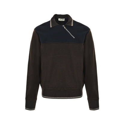 Miu Miu contrasting color diagonal zipper lapel sweatshirt
