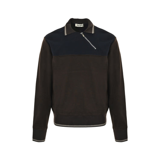 Miu Miu contrasting color diagonal zipper lapel sweatshirt