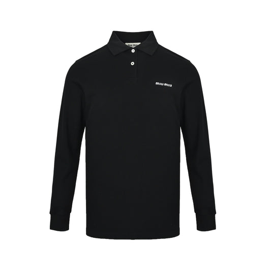 Miu Miu 24Fw Miu small label embroidered polo long sleeves
