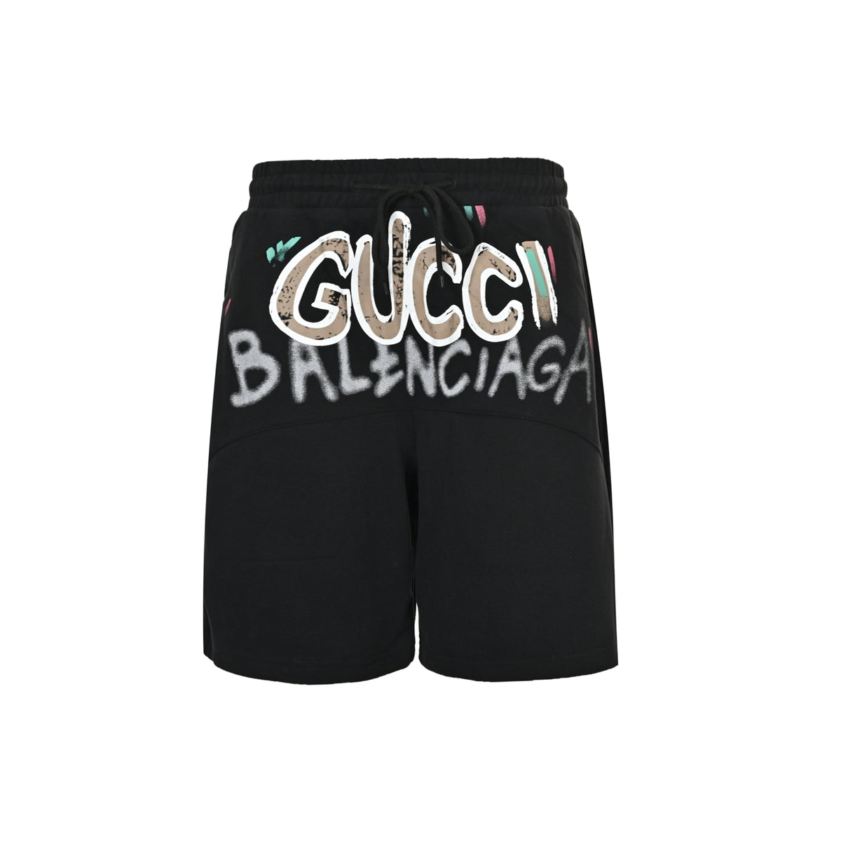 Gucci & Balenciaga collaboration logo colorful hand-painted shorts