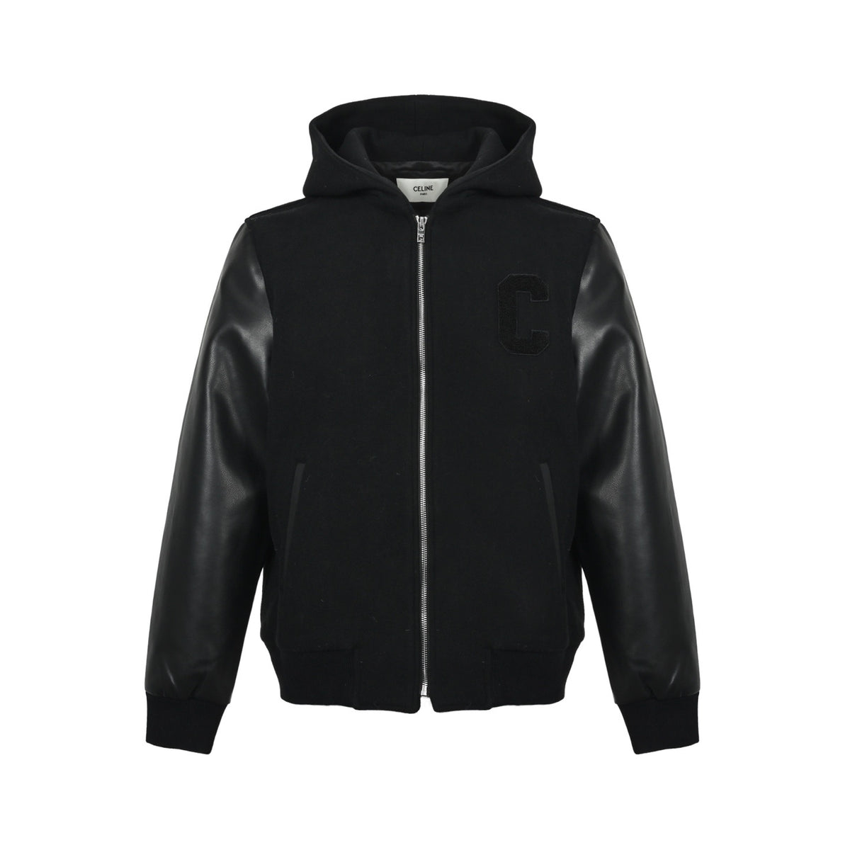 Celine Big C woolen leather sleeve hooded jacket