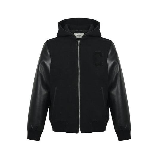 Celine Big C woolen leather sleeve hooded jacket