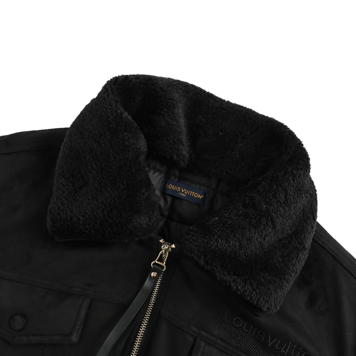 Louis Vuitton embroidered logo fur collar cotton jacket
