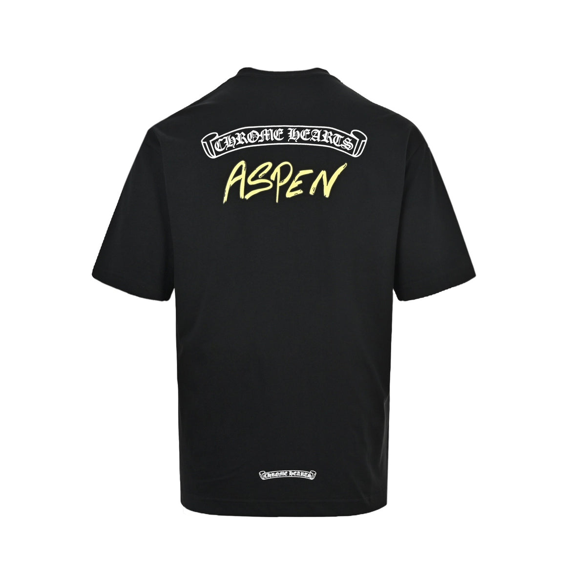 Chrome Hearts/Chrome Heart short sleeves with yellow Sanskrit graffiti letters on the back