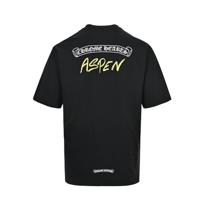 Chrome Hearts/Chrome Heart short sleeves with yellow Sanskrit graffiti letters on the back