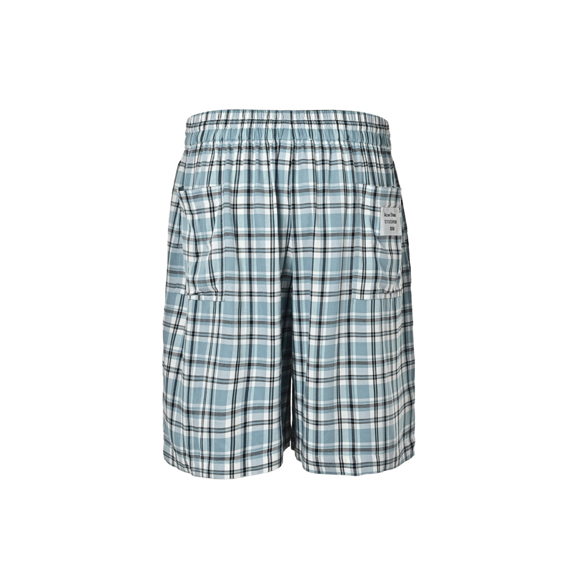 Acne Studios blue and white plaid shorts