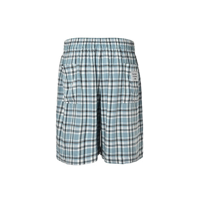 Acne Studios blue and white plaid shorts