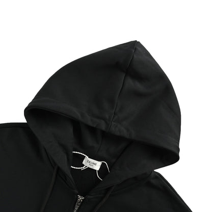Celine 25Fw Gothic letter embroidered zipper hooded jacket