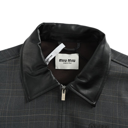 Miu Miu leather collar plaid jacket
