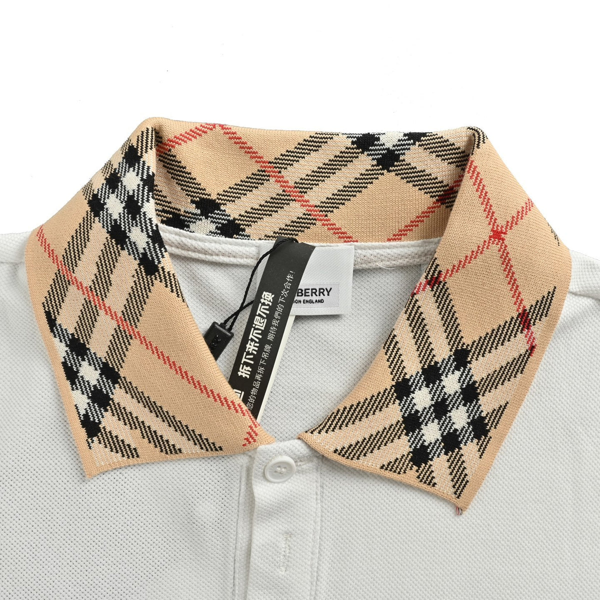 Burberry 25ss leather logo plaid collar Polo short sleeves
