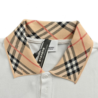 Burberry 25ss leather logo plaid collar Polo short sleeves