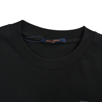 Louis Vuitton 26ss denim patch presbyopic letter embroidered short sleeves