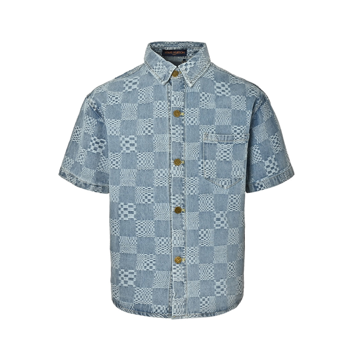 Louis Vuitton checkerboard suit denim short-sleeved shirt