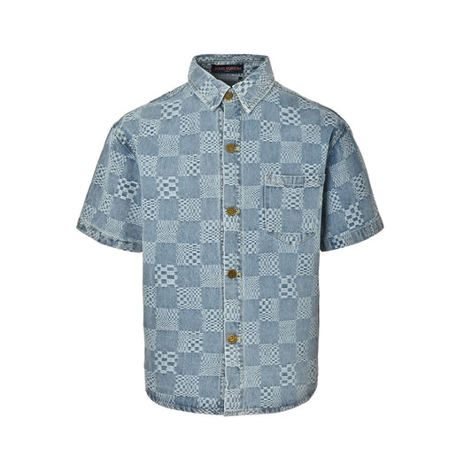 Louis Vuitton checkerboard suit denim short-sleeved shirt