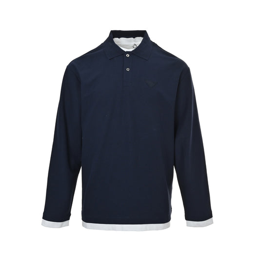 Prada fake two-piece Polo long sleeves with patchwork fabric label
