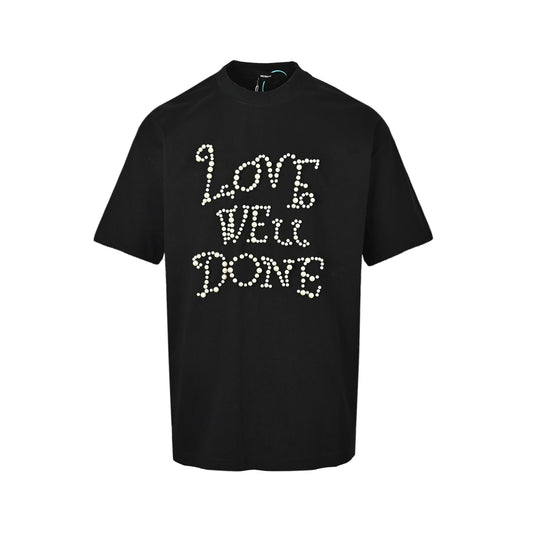 We11 Done Heavy Ivory Pearl Hot Diamond Letter Short Sleeve