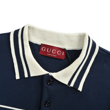 Gucci 25ss striped knitted Polo short sleeves