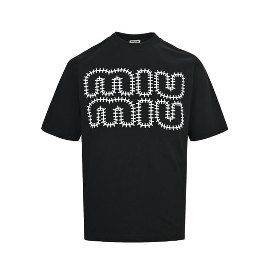 Miu Miu 26ss embroidered letter logo short sleeves