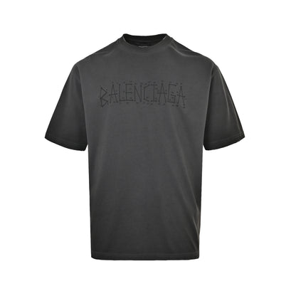 Balenciaga washed mud-dyed geometric logo double B hole short sleeves