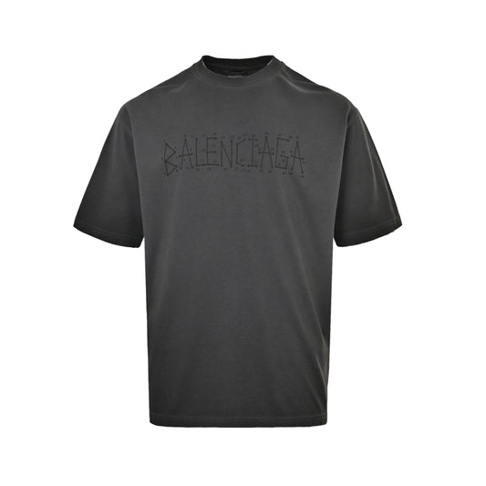 Balenciaga washed mud-dyed geometric logo double B hole short sleeves