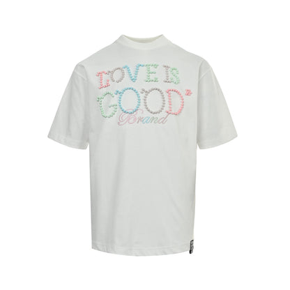 Good Brand Macaron Pearl Letter Slogan Short Sleeve