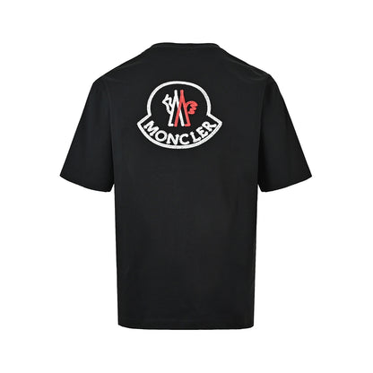Moncler/muzzled round neck short sleeves with woven logo embroidery on the back