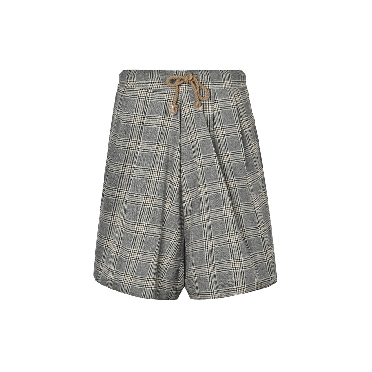 R13 linen plaid drawstring wide-leg cropped shorts