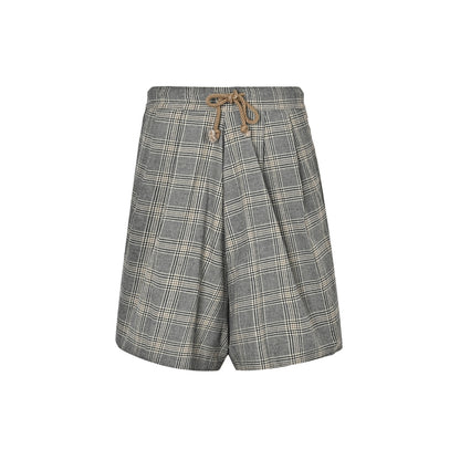 R13 linen plaid drawstring wide-leg cropped shorts
