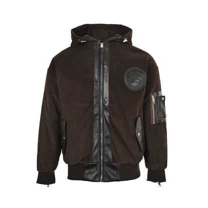 Burberry embroidered logo patchwork leather corduroy jacket