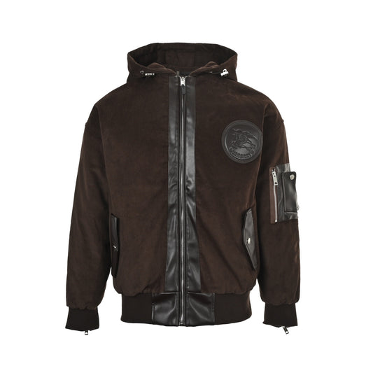 Burberry embroidered logo patchwork leather corduroy jacket