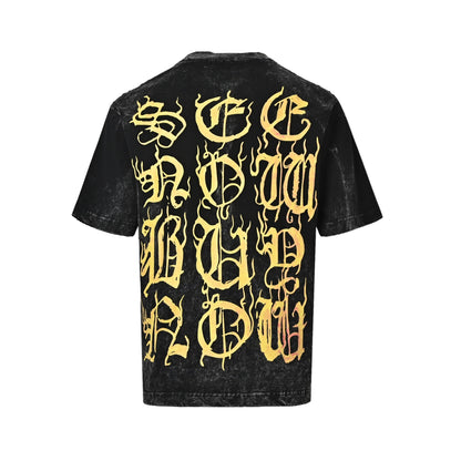 Balenciaga washed Sanskrit letter print destroyed round neck short sleeves